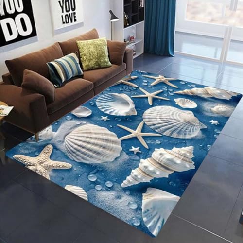 Xisnuient Flanell Großer Teppich Schlafzimmer Wohnzimmer Teppich Schlafsofa Sommerstrand Seestern Küstenlandschaft Bedruckte Bodenmatte Kinderzimmer Spielmatte Home Decor Carpet (Bunt 4,50x80 cm) von Xisnuient