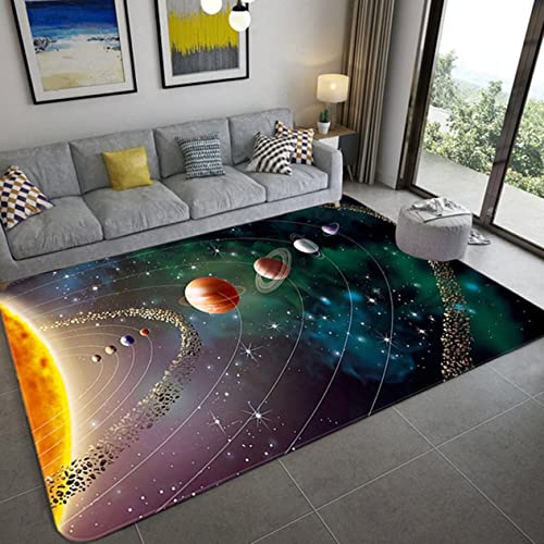Xisnuient Galaxis Sternenklarer Himmel Teppich Kinder Teenager Jungen Spielmatte Cartoon 3D Weltraum Planet Gedruckt Teppich Wohnzimmer Schlafzimmer Dekoration Baby Krabbel Matte (Farbe 2,100x150 cm) von Xisnuient