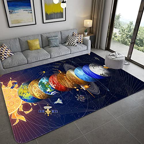 Xisnuient Galaxis Sternenklarer Himmel Teppich Kinder Teenager Jungen Spielmatte Cartoon 3D Weltraum Planet Gedruckt Teppich Wohnzimmer Schlafzimmer Dekoration Baby Krabbel Matte (Farbe 3,100x150 cm) von Xisnuient