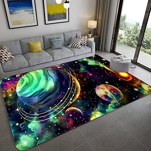 Xisnuient Galaxis Sternenklarer Himmel Teppich Kinder Teenager Jungen Spielmatte Cartoon 3D Weltraum Planet Gedruckt Teppich Wohnzimmer Schlafzimmer Dekoration Baby Krabbel Matte (Farbe 4,160x200 cm) von Xisnuient