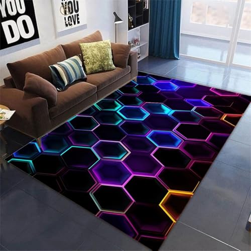 Xisnuient Gamer Teppich für Jugendzimmer Jungen - Neon Gaming Design Teppich mit Rutschfester Unterseite, Flanell Kinder Teppich Jungs für Gaming Zimmer & Teenagerzimmer (Navy,80x160cm) von Xisnuient