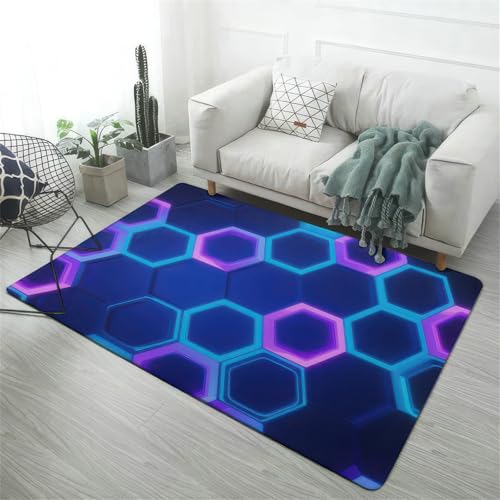 Xisnuient Gaming-Teppich, Moderne 3D-Neonlicht-Teppiche Blau, Coole Dekorative Teppiche, rutschfeste Fußmatte Jugendlichen, Kühlmatte Für Wohnzimmer Schlafzimmer E-Sport-Räume (Farbe 6,140x200cm) von Xisnuient
