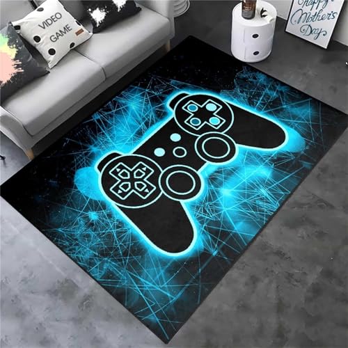 Xisnuient Gaming Teppich Jugendzimmer Jungen, Schädel Gamer Gamepad Controller Teppiche, Gaming Room Deko rutschfeste Fußmatten Waschbar Carpet Für Wohnzimmer Schlafzimmer (Blau,120x160cm/47x63in) von Xisnuient