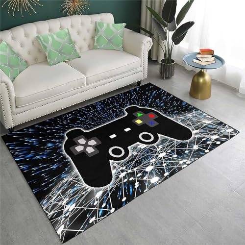 Xisnuient Gaming Teppich Jugendzimmer Jungen, Schädel Gamer Gamepad Controller Teppiche, Gaming Room Deko rutschfeste Fußmatten Waschbar Carpet Für Wohnzimmer Schlafzimmer (Schwarz,160x200cm/63x79in) von Xisnuient