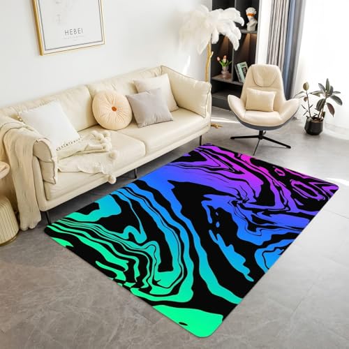 Xisnuient Gaming Teppich Jungen Teenager Schlafzimmer 3D Geometrische Neon Visuals Coole Optische Täuschung Teppiche Marmor Wohnzimmer Badezimmer Flur Läufer Bodenmatte (Color 1,120x180 cm) von Xisnuient