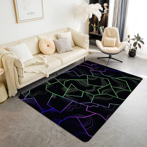 Xisnuient Gaming Teppich Jungen Teenager Schlafzimmer 3D Geometrische Neon Visuals Coole Optische Täuschung Teppiche Marmor Wohnzimmer Badezimmer Flur Läufer Bodenmatte (Color 2,50x80 cm) von Xisnuient