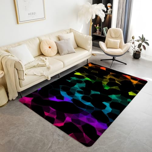 Xisnuient Gaming Teppich Jungen Teenager Schlafzimmer 3D Geometrische Neon Visuals Coole Optische Täuschung Teppiche Marmor Wohnzimmer Badezimmer Flur Läufer Bodenmatte (Color 6,100x200 cm) von Xisnuient