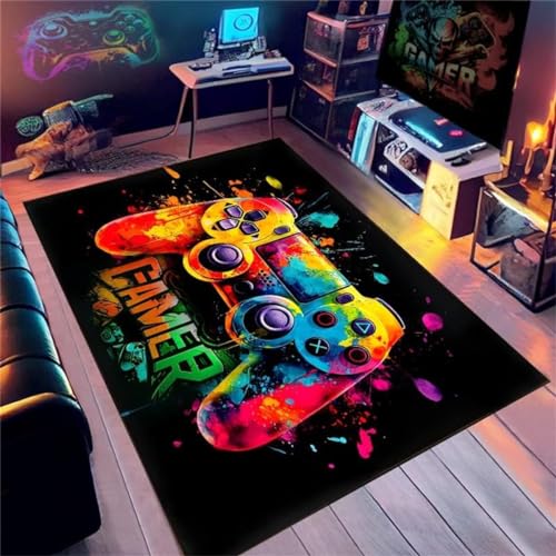 Xisnuient Gaming Teppiche Dazzle Neon Graffiti Video Spiel Controller 3D Jungen Jugendzimmer Teppich Gamer Cooler Spielteppich Kinder Teenager Home Decor Teppiche (Grün,100x200cm) von Xisnuient