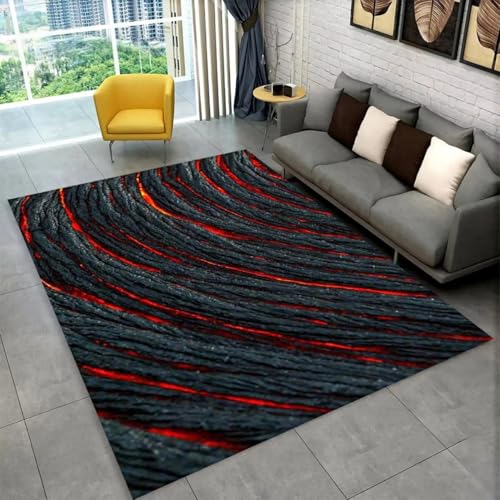 Xisnuient Großer Teppich,3D Vulkan Vulkanische Lava Magma Druck,Rot Schwarz Orange Rutschfester Carpet für Wohnzimmer Schlafzimmer Badezimmer Küche Flur Sofa Fußmatte Spielzimmer (Bunt 1,80x120 cm) von Xisnuient