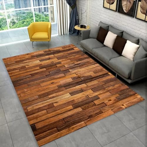 Xisnuient Großer Teppich Holzmaserung Retro Muster Wohnzimmer Moderner Teppich Schlafzimmer Nachttisch Sofa Couchtisch rutschfeste Bodenmatte Badezimmer Flur Küche Fußmatte (Stil 4,80x120 cm) von Xisnuient