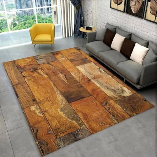 Xisnuient Großer Teppich Holzmaserung Retro Muster Wohnzimmer Moderner Teppich Schlafzimmer Nachttisch Sofa Couchtisch rutschfeste Bodenmatte Badezimmer Flur Küche Fußmatte (Stil 6,45x120 cm) von Xisnuient