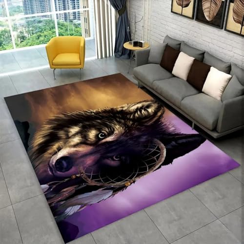 Xisnuient Großer Teppich mit Wolf Löwe Tiger Aufdruck,Wohnzimmer Schlafzimmer Rug Moderne Heimdekoration,rutschfeste Flanell Carpets,Spielmatte für Kinderzimmer, Sofa Fußmatte (Lila,100x150 cm) von Xisnuient