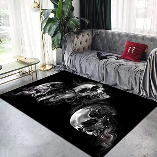 Xisnuient Moderne Rauch Schädel Area Rug Schwarz Grau Gothic Stil Männer Schlafzimmer Teppich Badezimmer Bodenmatte Großes Wohnzimmer Teppich Dekorative Tür Küche Teppich Matte Läufer (100x120 cm) von Xisnuient