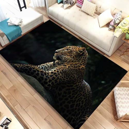 Xisnuient Moderner Flanellteppich Tiermuster Schwarz Grau Tiger Leopard 3D Großer Teppich Für Wohnzimmer Schlafzimmer Spielzimmer Arbeitszimmer Badezimmer rutschfeste Badematte (Color 1,100x150 cm) von Xisnuient