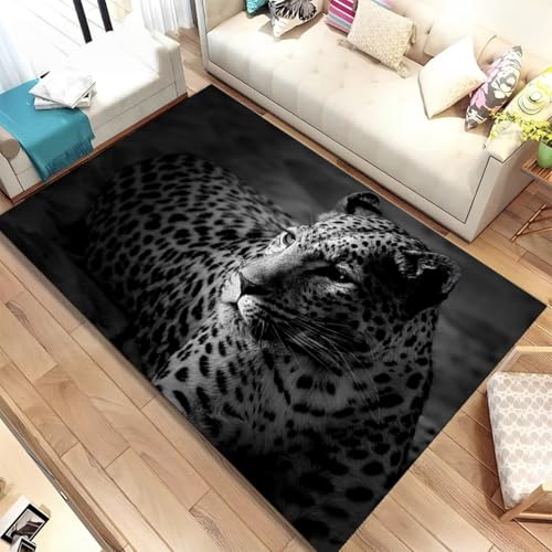 Xisnuient Moderner Flanellteppich Tiermuster Schwarz Grau Tiger Leopard 3D Großer Teppich Für Wohnzimmer Schlafzimmer Spielzimmer Arbeitszimmer Badezimmer rutschfeste Badematte (Color 2,160x230 cm) von Xisnuient