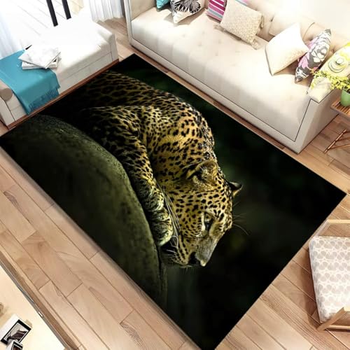 Xisnuient Moderner Flanellteppich Tiermuster Schwarz Grau Tiger Leopard 3D Großer Teppich Für Wohnzimmer Schlafzimmer Spielzimmer Arbeitszimmer Badezimmer rutschfeste Badematte (Color 4,100x120 cm) von Xisnuient