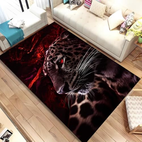 Xisnuient Moderner Flanellteppich Tiermuster Schwarz Grau Tiger Leopard 3D Großer Teppich Für Wohnzimmer Schlafzimmer Spielzimmer Arbeitszimmer Badezimmer rutschfeste Badematte (Color 5,80x120 cm) von Xisnuient