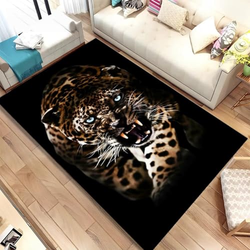 Xisnuient Moderner Flanellteppich Tiermuster Schwarz Grau Tiger Leopard 3D Großer Teppich Für Wohnzimmer Schlafzimmer Spielzimmer Arbeitszimmer Badezimmer rutschfeste Badematte (Color 6,80x120 cm) von Xisnuient