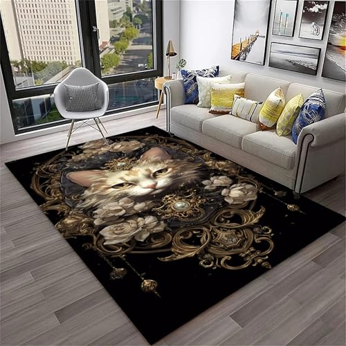 Xisnuient Neon Cyber Elvis Dekorativer Gaming Teppich, Jugendzimmer Für Jungen Flanell Weiche Fußmatte, Cool Visueller Cartoon-Katzenblumen-Wohnzimmer-Schlafzimmer-Bereich-Teppich (Farbe 2,120x160cm) von Xisnuient
