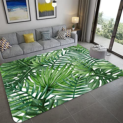 Xisnuient Regenwald Dschungel 3D Teppich Palmen Blatt Teppich Wohnzimmer Rug Flanell Rutschfester Schlafzimmer Freizeit Teppich Restaurant Korridor Bodenmatte Badezimmer Fußmatte (Farbe 3,160x200 cm) von Xisnuient