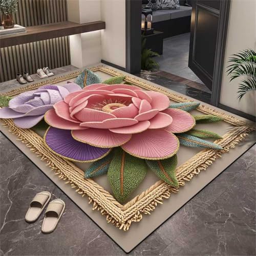 Xisnuient Rose Floral Decor Teppich, Jugendliche Kinder Schlafzimmer Wohnzimmer Bereich Teppiche, Moderne Botanische Worte Floral Rose Weichbodenmatte Für Küchen Flure Läufer (Colour 3,140x200cm) von Xisnuient