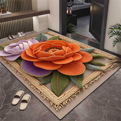 Xisnuient Rose Floral Decor Teppich, Jugendliche Kinder Schlafzimmer Wohnzimmer Bereich Teppiche, Moderne Botanische Worte Floral Rose Weichbodenmatte Für Küchen Flure Läufer (Colour 7,120x160cm) von Xisnuient