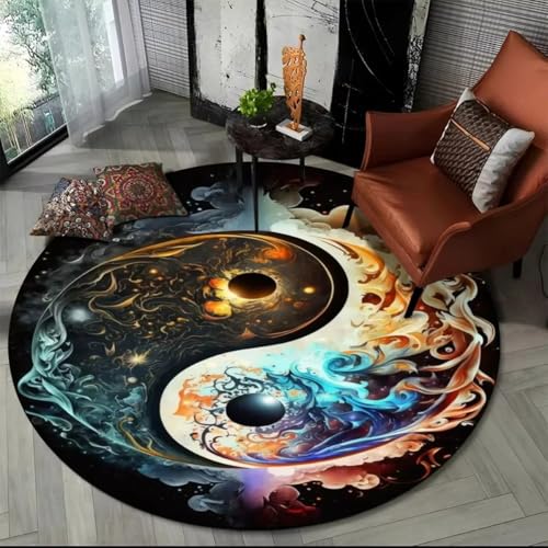 Xisnuient Runde Dekorative Teppichmatte Für Kinder-Jugendzimmer, 3D-Wasser-Feuer-Sternenhimmel-Taiji-Stil rutschfeste Matte, Carpet Für Wohnzimmer, Spielzimmer Jungen-Schlafzimmer (Colour 4,100 cm) von Xisnuient