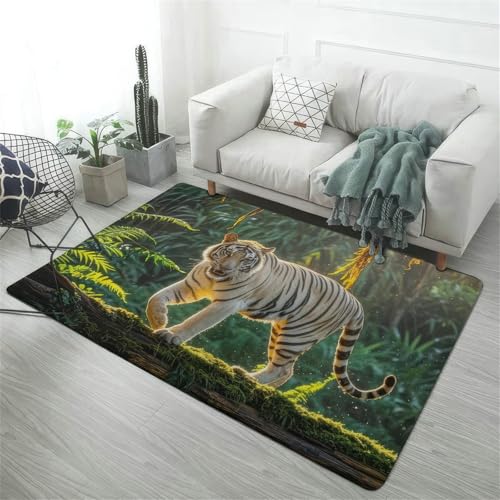 Xisnuient Rutschfester Teppich Für Jungenzimmer, Teppich Mit Auffälligem Dschungel-Tiger-Motiv Für Gaming, Teppiche Für Wohnzimmer, Unverzichtbar Jugend Kinderzimmer, Fußmatten (Farbe 2,100x150cm) von Xisnuient
