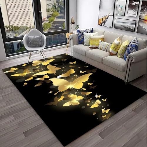 Xisnuient Schmetterlings Blumenmotiv Flanell-Teppiche Moderner Deko-Teppich Blau Violett Wohnzimmer Teppich Weich Mädchen Nachtvorleger Spielmatte rutschfest Waschbar Badematte (Color 4,120x180 cm) von Xisnuient
