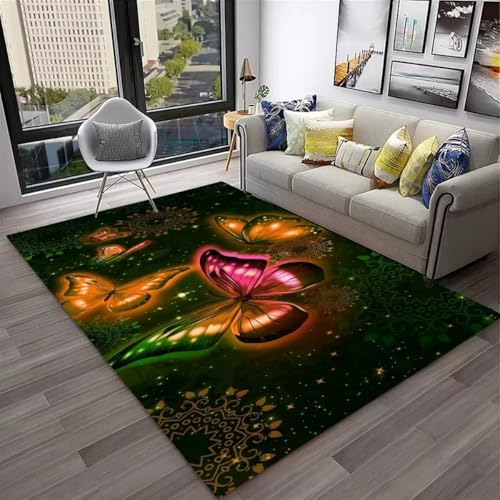 Xisnuient Schmetterlings Blumenmotiv Flanell-Teppiche Moderner Deko-Teppich Blau Violett Wohnzimmer Teppich Weich Mädchen Nachtvorleger Spielmatte rutschfest Waschbar Badematte (Color 5,80x120 cm) von Xisnuient