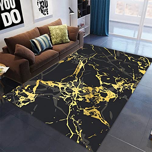 Xisnuient Schwarz Gold 3D Marmor Muster Teppich Wohnzimmer Anti-Rutsch-Teppich Jungen Stuhl Pad Stuhlkissen Mädchenzimmer Staubdichter Carpet Kinder Krabbelteppich Korridor Rug (Farbe 3,80x120 cm) von Xisnuient