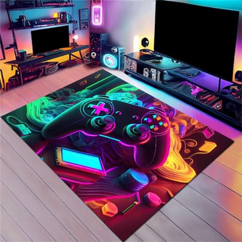 Xisnuient Spielteppich Für Jungen Schlafzimmer Graffiti Gamer Controller Neon Teppich Teppiche Für Wohnzimmer Spiel Gamepad Bodenmatte Teen Childrens Waschbar (Colour 2,160x230cm) von Xisnuient