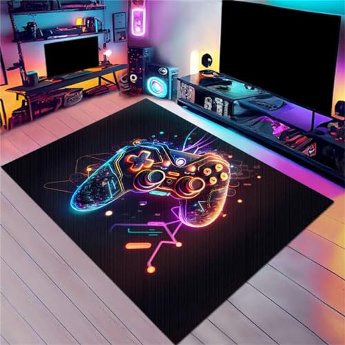 Xisnuient Spielteppich Für Jungen Schlafzimmer Graffiti Gamer Controller Neon Teppich Teppiche Für Wohnzimmer Spiel Gamepad Bodenmatte Teen Childrens Waschbar (Colour 3,160x230cm) von Xisnuient