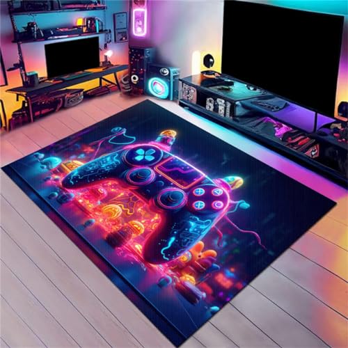 Xisnuient Spielteppich Für Jungen Schlafzimmer Graffiti Gamer Controller Neon Teppich Teppiche Für Wohnzimmer Spiel Gamepad Bodenmatte Teen Childrens Waschbar (Colour 4,80x160cm) von Xisnuient