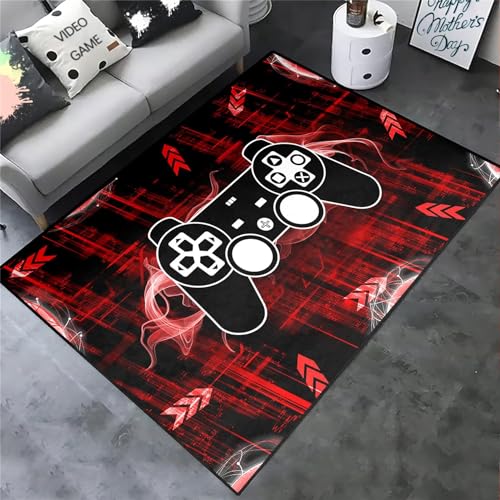 Xisnuient Spielteppich Für Jungen Teen Childrens Schlafzimmer Blau Red Gamer Controller Neon Symbole Teppich Teppiche Für Wohnzimmer Spiel Gamepad Bodenmatte Waschbar (Grau,120x180cm) von Xisnuient