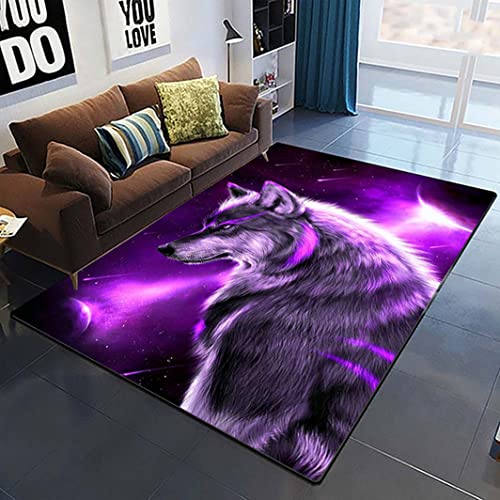 Xisnuient Sternenhimmel 3D Wolf Druck Teppich Wohnzimmer Schlafzimmer Badezimmer Bodenmatte Plüsch Anti-Rutsch Stuhl Matte Kinderzimmer Teppich Nachttisch Moderner Einfacher Teppich (Lila,120x160 cm) von Xisnuient