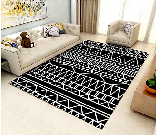 Xisnuient Teppich Böhmischer Schwarz Weiß Abstrakte 3D Gedruckte Teppich Geometrie Gitterlinie Teppich Wohnzimmer Flanell Rug Eingangs Fußmatte Schlafzimmer Anti Rutsch Carpet (Muster 1,120x180 cm) von Xisnuient