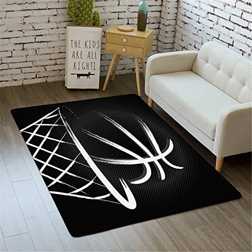 Xisnuient Teppich Jugendliche Kinder 3D Basketball Drucken Flanell rutschfest Waschbar Fußabtreter Küche Sofa Büro Kaffetisch Schlafsaal Kindergarten Bettvorleger Krabbelmatte (Farbe 3,120x160 cm) von Xisnuient