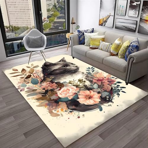 Xisnuient Teppich Wohnzimmer 3D Tier Katze Kätzchen Muster Teenager Kind Junge Mädchen Schlafzimmer Carpet rutschfeste Dekoration Nachttisch Teppiche Flanell Kinder Spielmatte (Gelb,80x160 cm) von Xisnuient