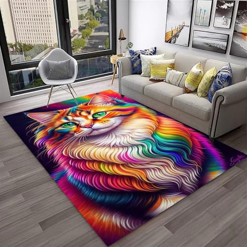 Xisnuient Teppich Wohnzimmer 3D Tier Katze Kätzchen Muster Teenager Kind Junge Mädchen Schlafzimmer Carpet rutschfeste Dekoration Nachttisch Teppiche Flanell Kinder Spielmatte (Orange,80x160 cm) von Xisnuient
