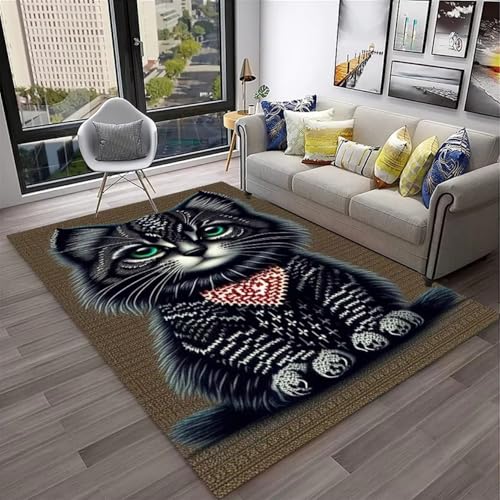 Xisnuient Teppich Wohnzimmer 3D Tier Katze Kätzchen Muster Teenager Kind Junge Mädchen Schlafzimmer Carpet rutschfeste Dekoration Nachttisch Teppiche Flanell Kinder Spielmatte (Schwarz,60x90 cm) von Xisnuient
