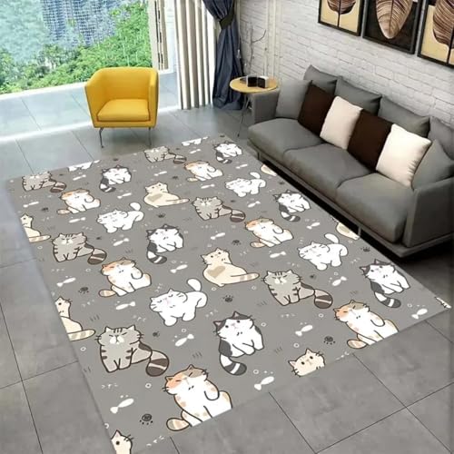 Xisnuient Teppich Wohnzimmer 3D Tier Niedliches Katzen Muster Teenager Kind Junge Mädchen Schlafzimmer Nachttischteppich rutschfeste Dekoration Teppiche Flanell Kinder Spielmatte (Grau,100x150 cm) von Xisnuient