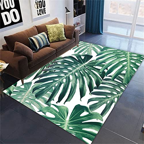 Xisnuient Teppich mit Botanischem Blumendruck Großer Wohnzimmer Teppich Flanellschwamm Weiche Bodenmatte 3D Tropengrünblatt Ananas Zitrone Muster Küche rutschfeste Bodenmatte (Grün,120x160 cm) von Xisnuient