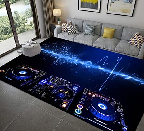 Xisnuient Teppich mit DJ Musik Bildschirm Muster für Wohnzimmer Schlafzimmer,Sofa Esszimmer Küche Badezimmer Flur Läufer rutschfeste Bodenmatte Musik Heimbar CD Carpet (Farbe 1,160x200 cm) von Xisnuient