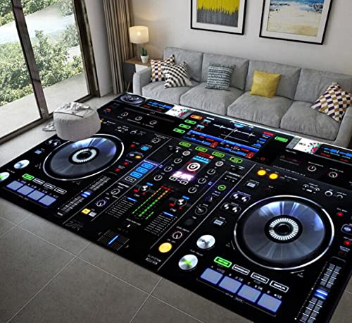 Xisnuient Teppich mit DJ Musik Bildschirm Muster für Wohnzimmer Schlafzimmer,Sofa Esszimmer Küche Badezimmer Flur Läufer rutschfeste Bodenmatte Musik Heimbar CD Carpet (Farbe 5,140x180 cm) von Xisnuient