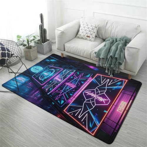 Xisnuient Teppiche Für Den Wohnbereich, Coole Teppich Cyber-Stil Für Gamer, Moderne Neonfarbene Punk-Fußmatten Für Jugendliche, Weiche Teppiche Für Mädchenzimmer E-Sport-Räume (Farbe 3,120x180cm) von Xisnuient
