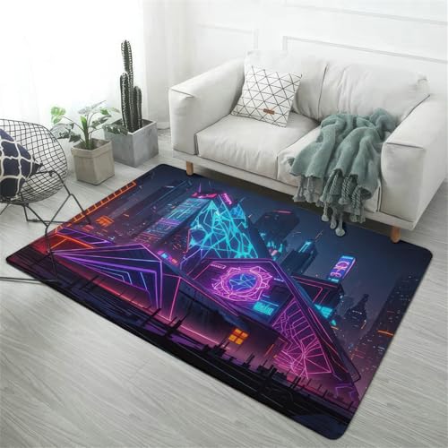 Xisnuient Teppiche Für Den Wohnbereich, Coole Teppich Cyber-Stil Für Gamer, Moderne Neonfarbene Punk-Fußmatten Für Jugendliche, Weiche Teppiche Für Mädchenzimmer E-Sport-Räume (Farbe 1,80x120cm) von Xisnuient