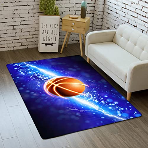 Xisnuient Teppiche Sternenhimmel Graffiti Feuer Flamme Basketball Teppich Kinderzimmer Spielunterlage 3D Sport Fußball Schlafzimmer Wohnzimmer Fußmatten Familie Willkommen Matte (Blau,120x160 cm) von Xisnuient