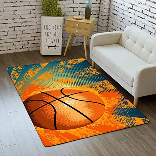 Xisnuient Teppiche Sternenhimmel Graffiti Feuer Flamme Basketball Teppich Kinderzimmer Spielunterlage 3D Sport Fußball Schlafzimmer Wohnzimmer Fußmatten Familie Willkommen Matte (Orange,140x180 cm) von Xisnuient