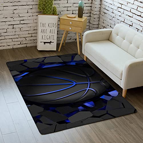 Xisnuient Teppiche Sternenhimmel Graffiti Feuer Flamme Basketball Teppich Kinderzimmer Spielunterlage 3D Sport Fußball Schlafzimmer Wohnzimmer Fußmatten Familie Willkommen Matte (Schwarz,140x180 cm) von Xisnuient